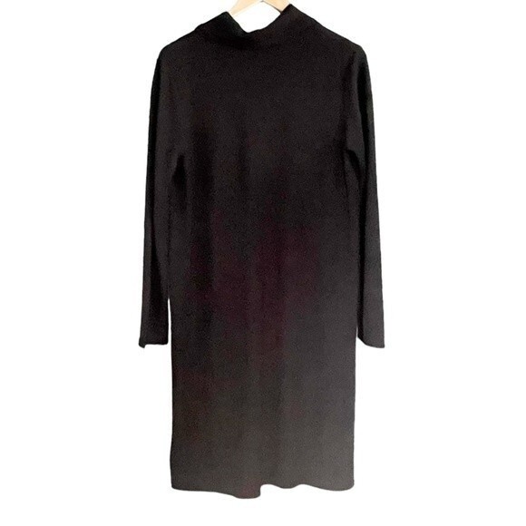 J Jill Wearever Dress Black Ribbed Jersey Knit Cowl Mock Neck Midi Womens Medium - Picture 3 of 12
